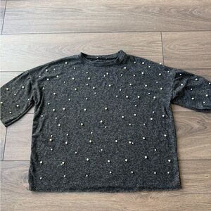 Zara Charcoal Gray Sweater with Pearl Embellishments